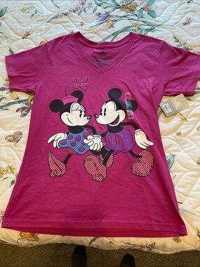 Disney Minnie & Mickey V‑Neck Tee - Magenta (women’s large, but runs small)